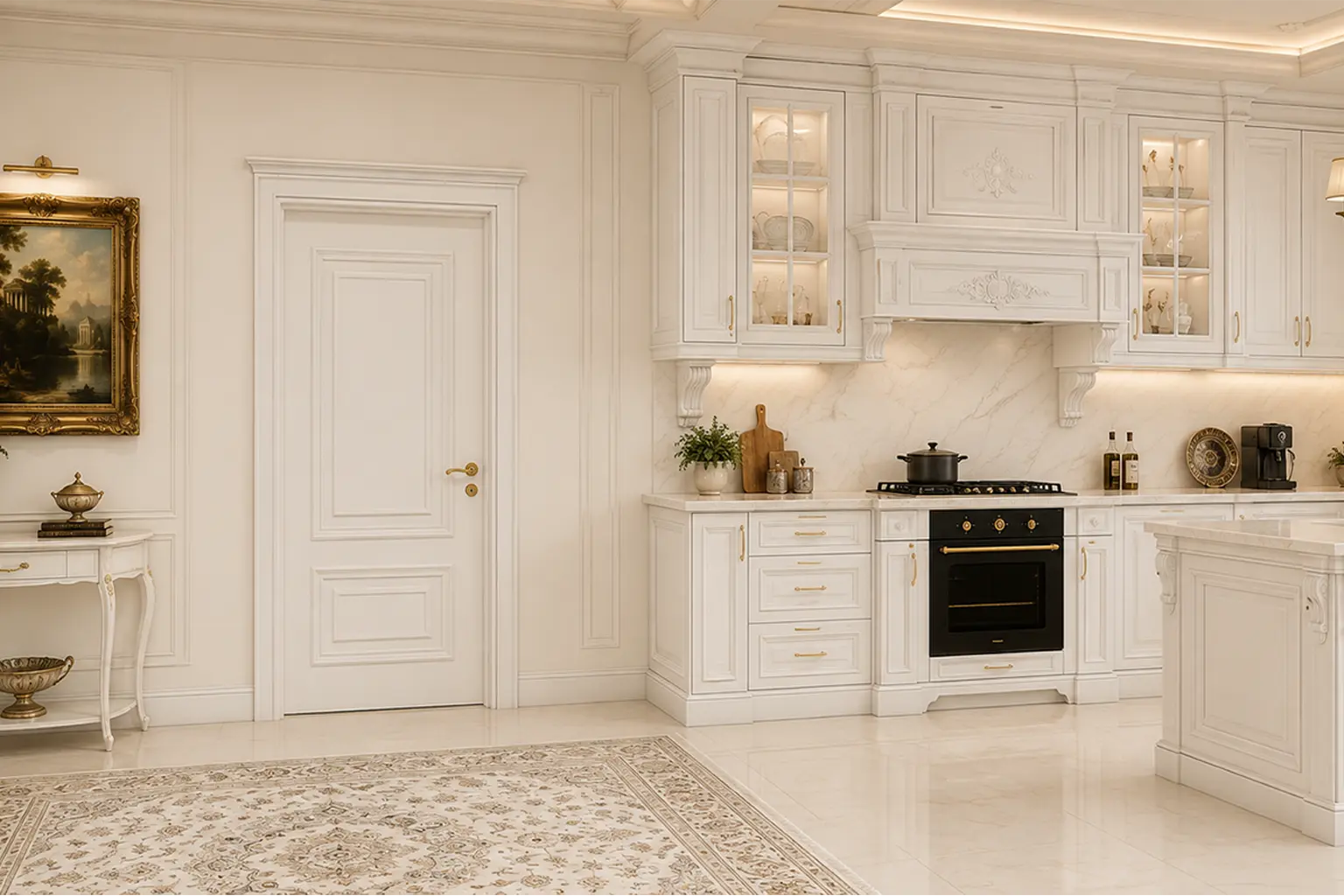 درب اتاقی و کابینت برجسته نئوکلاسیک سفید مدل دو قاب