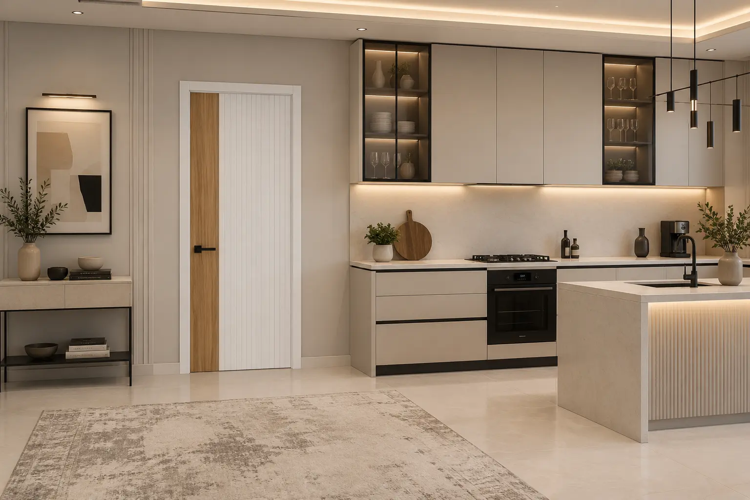 درب اتاقی و کابینت دو رنگ مدرن سفید قهوه ای