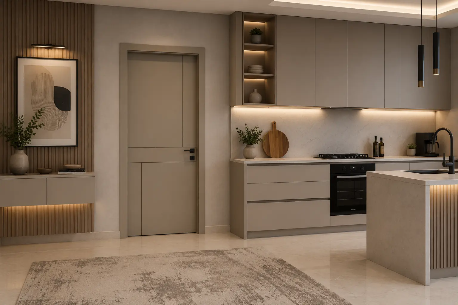 درب اتاقی و کابینت مدرن طوسی
